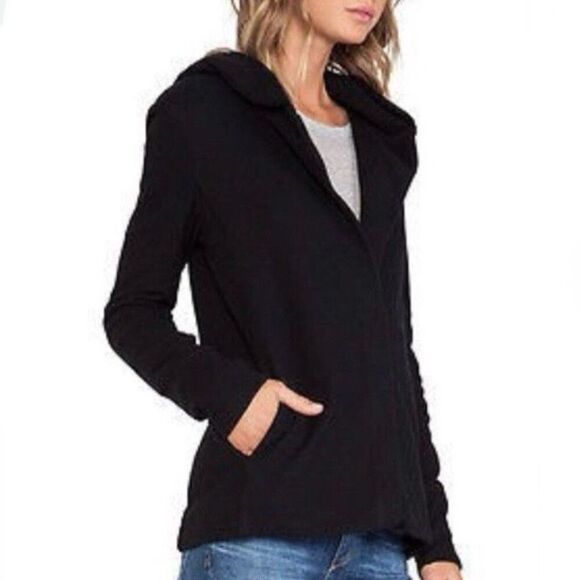 JAMES PERSE | Black Asymmetrical Zip Hooded Sweatshirt Jacket Hoodie | Size 2 - Picture 2 of 7